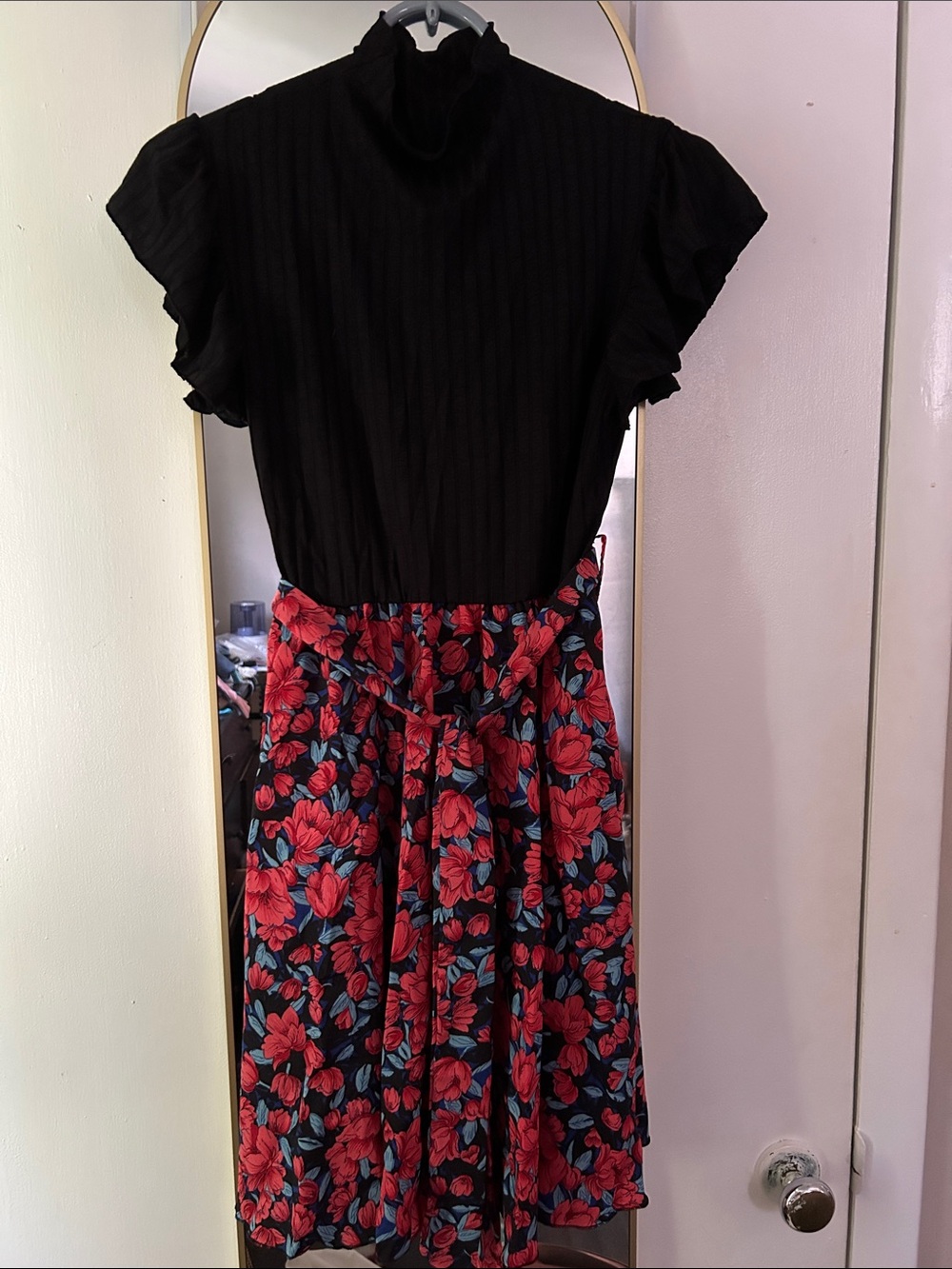 SHEIN Black Top with Red Floral Skirt Dress